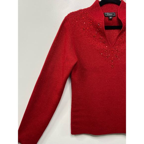 Dressbarn Embellished Rhinestone Sweater Long Sleeve Pullover Christmas Red S - Picture 3 of 10